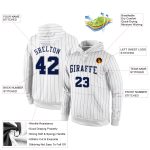 Customizable Navy-Gray Sports Pullover Hoodie with Pinstripe Design - Personalized Name & Number Sweatshirt Personalized