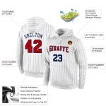 Custom Name Number Sports Hoodie Personalized Pullover Sweatshirt Red Navy White Pinstripe Team Apparel Personalized Stitched