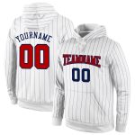 Custom Name Number Sports Hoodie Personalized Pullover Sweatshirt Red Navy White Pinstripe Team Apparel Personalized Stitched