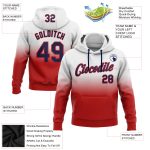 Custom Name Number Hoodie | Personalized Sports Pullover Sweatshirt | White Navy-Red Fade Fashion Personalized Stitched White