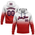 Custom Name Number Hoodie | Personalized Sports Pullover Sweatshirt | White Navy-Red Fade Fashion Personalized Stitched White