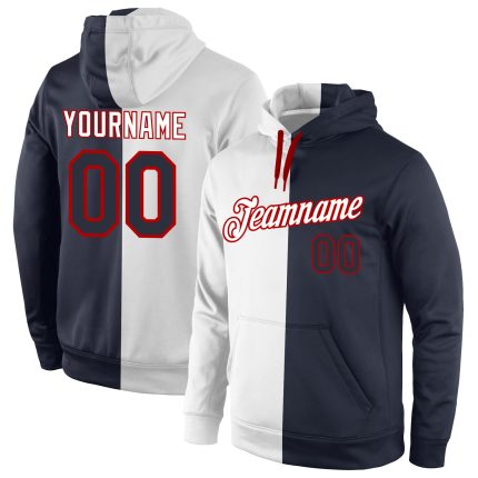 Custom Name Number Sports Hoodie Pullover Sweatshirt - Personalized Stitched White Navy-Red Fashion Team Apparel Personalized