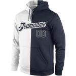 Custom Name Number Sports Pullover Hoodie - Personalized Stitched White Navy Split Sweatshirt Fashion Personalized Stitched