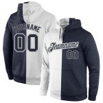 Custom Name Number Sports Pullover Hoodie - Personalized Stitched White Navy Split Sweatshirt Fashion Personalized Stitched