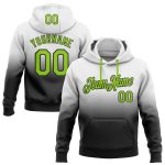 Custom Sports Hoodie with Name and Number - White Neon Green-Black Fade Pullover Sweatshirt Personalized Stitched White Neon