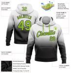 Custom Sports Hoodie with Name and Number - White Neon Green-Black Fade Pullover Sweatshirt Personalized Stitched White Neon