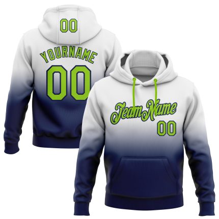 Custom Sports Pullover Hoodie with Personalized Name & Number - White Neon Green-Navy Fade Stitched Sweatshirt Personalized