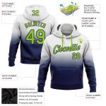 Custom Sports Pullover Hoodie with Personalized Name & Number - White Neon Green-Navy Fade Stitched Sweatshirt Personalized