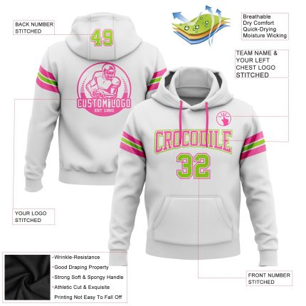 Custom Name Number Pullover Hoodie Football Sweatshirt Neon Green Pink Stitched White Design Personalized Stitched White