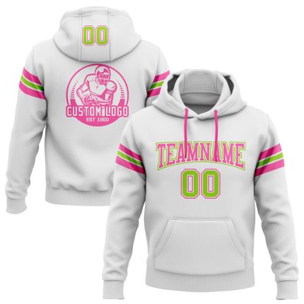 Custom Name Number Pullover Hoodie Football Sweatshirt Neon Green Pink Stitched White Design Personalized Stitched White