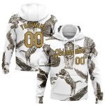 Custom Name Number Tiger Eagle Hoodie 3D Pattern Sports Sweatshirt Personalized Stitched White Old Gold-Black Personalized