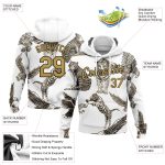 Custom Name Number Tiger Eagle Hoodie 3D Pattern Sports Sweatshirt Personalized Stitched White Old Gold-Black Personalized
