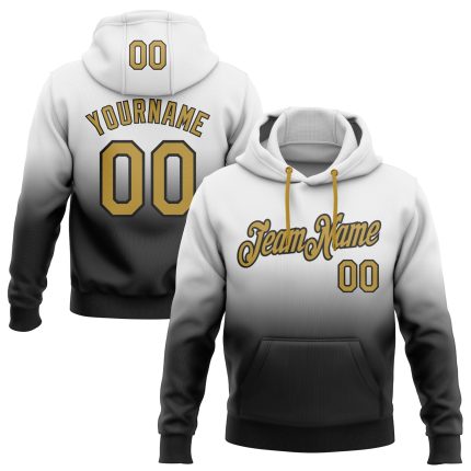 Custom Team Name Number Hoodie Personalized Stitched Sports Pullover Sweatshirt White Old Gold Black Fade Fashion Personalized