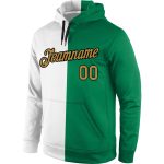 Custom Name Number Sports Hoodie Pullover Sweatshirt - Personalized Stitched White Old Gold-Kelly Green Fashion Team Apparel