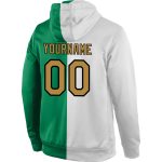 Custom Name Number Sports Hoodie Pullover Sweatshirt - Personalized Stitched White Old Gold-Kelly Green Fashion Team Apparel