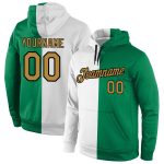 Custom Name Number Sports Hoodie Pullover Sweatshirt - Personalized Stitched White Old Gold-Kelly Green Fashion Team Apparel