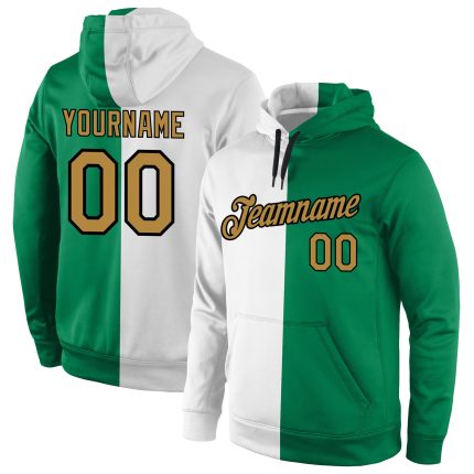 Custom Name Number Sports Hoodie Pullover Sweatshirt - Personalized Stitched White Old Gold-Kelly Green Fashion Team Apparel