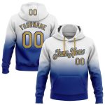 Custom Name Number Sports Hoodie Pullover Sweatshirt in White Old Gold-Royal Fade - Personalized and Stitched Fashion Apparel
