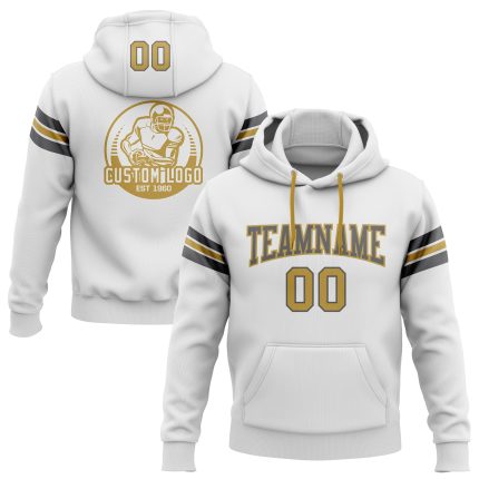 Custom Name and Number Personalized Old Gold and Steel Gray Football Hoodie Sweatshirt - Stitched Pullover Personalized Stitched