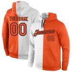 Custom Team Hoodie with Name & Number - Personalized Stitched Sports Pullover - White Orange-Black Split Design Personalized
