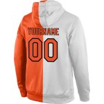 Custom Team Hoodie with Name & Number - Personalized Stitched Sports Pullover - White Orange-Black Split Design Personalized