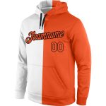 Custom Team Hoodie with Name & Number - Personalized Stitched Sports Pullover - White Orange-Black Split Design Personalized