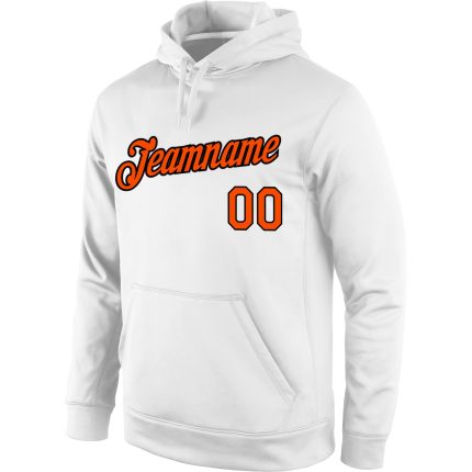 Custom Name Number Sports Hoodie Stitched Pullover Sweatshirt White Orange Black for Team Personalized Stitched White Orange-Black