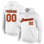 Custom Name Number Sports Hoodie Stitched Pullover Sweatshirt White Orange Black for Team Personalized Stitched White Orange-Black