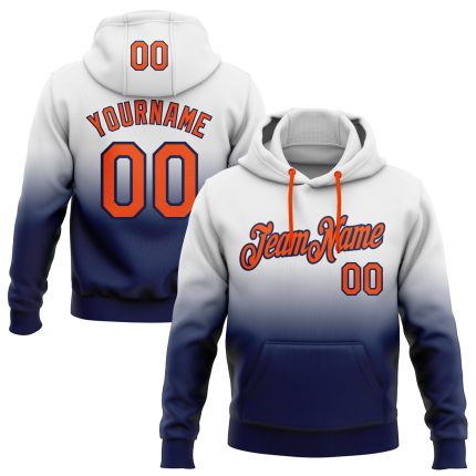 Custom Name Number Pullover Hoodie Sports Sweatshirt in White Orange-Navy Fade - Personalized Stitched Team Gear Personalized