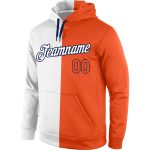 Custom Team Hoodie - Personalized Pullover Sweatshirt with Name & Number - White Orange Navy Split Fashion Sports Wear Personalized