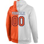 Custom Team Hoodie - Personalized Pullover Sweatshirt with Name & Number - White Orange Navy Split Fashion Sports Wear Personalized