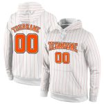 Custom Team Name Number Hoodie Sports Pullover Sweatshirt White Orange Black Pinstripe Design Personalized Stitched White
