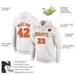 Custom Team Name Number Hoodie Sports Pullover Sweatshirt White Orange Black Pinstripe Design Personalized Stitched White