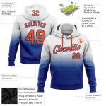 Custom Name Number Sports Hoodie Sweatshirt - Personalized White Orange Royal Fade Pullover Team Apparel Personalized Stitched