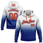 Custom Name Number Sports Hoodie Sweatshirt - Personalized White Orange Royal Fade Pullover Team Apparel Personalized Stitched