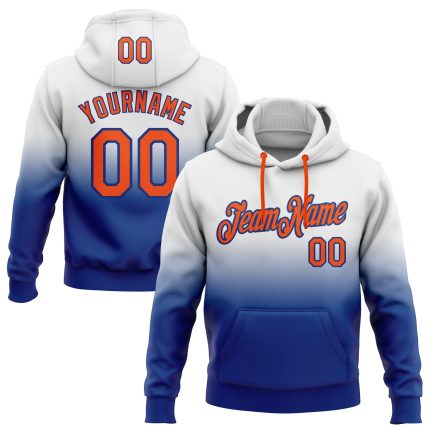 Custom Name Number Sports Hoodie Sweatshirt - Personalized White Orange Royal Fade Pullover Team Apparel Personalized Stitched