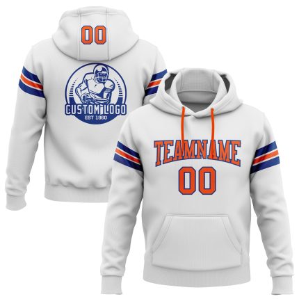 Custom Name Number Football Hoodie Sweatshirt - Personalized Stitched White Orange-Royal Team Apparel Personalized Stitched