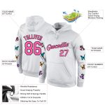 Custom Name Number Personalized Pastel Butterfly Hoodie Sweatshirt with 3D Stitched White Pink Black Pattern Design Personalized