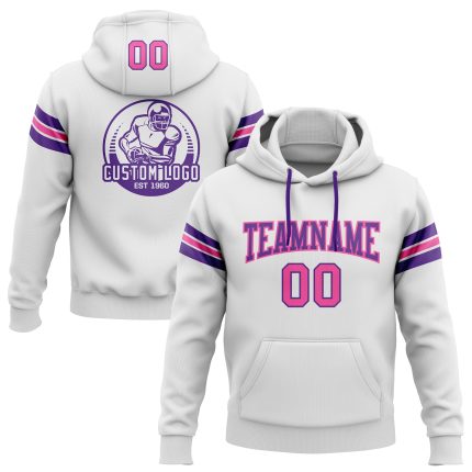 Custom Personalized Football Hoodie Sweatshirt with Name and Number - Stitched White Pink-Purple Design Personalized Stitched