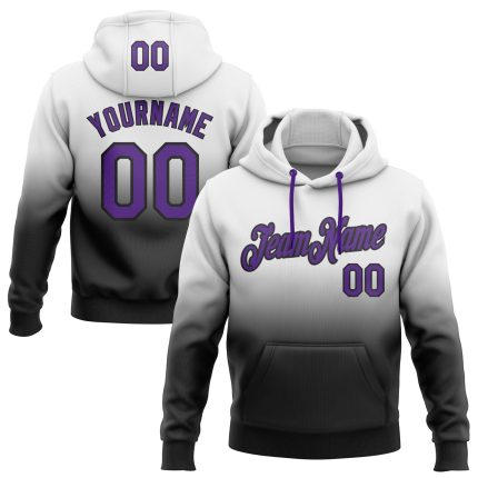 Custom Team Name Number Pullover Hoodie Sweatshirt - Personalized Stitched White Purple Black Fade Fashion Sports Apparel