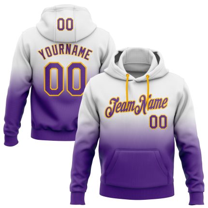 Custom Team Name Number Pullover Hoodie Sweatshirt - Personalized Stitched White Purple Gold Fade Fashion Sport Personalized