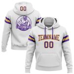 Custom Stitched Football Pullover Hoodie with Name & Number - White Purple Gold Sweatshirt Personalized Stitched White Purple-Gold