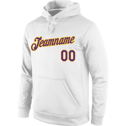 Custom Name Number Sports Hoodie White Purple Gold Stitched Pullover Sweatshirt Personalized Team Gear Personalized Stitched