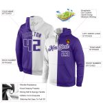 Custom Name and Number Sports Hoodie Pullover Sweatshirt in White Purple-Gray Split Design Personalized Stitched White Purple-Gray