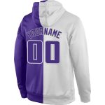 Custom Name and Number Sports Hoodie Pullover Sweatshirt in White Purple-Gray Split Design Personalized Stitched White Purple-Gray
