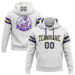 Custom Team Name Number Football Hoodie Sweatshirt Personalized Stitched White Purple Neon Green Pullover Personalized Stitched