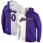 Personalized Pullover Hoodie Sweatshirt - Stitched White Purple Old Gold Split Fashion Design Personalized Stitched White
