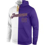 Custom Name and Number Sports Pullover Sweatshirt Hoodie - Personalized Stitched White Purple Old Gold Fashion Personalized