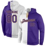 Custom Name and Number Sports Pullover Sweatshirt Hoodie - Personalized Stitched White Purple Old Gold Fashion Personalized