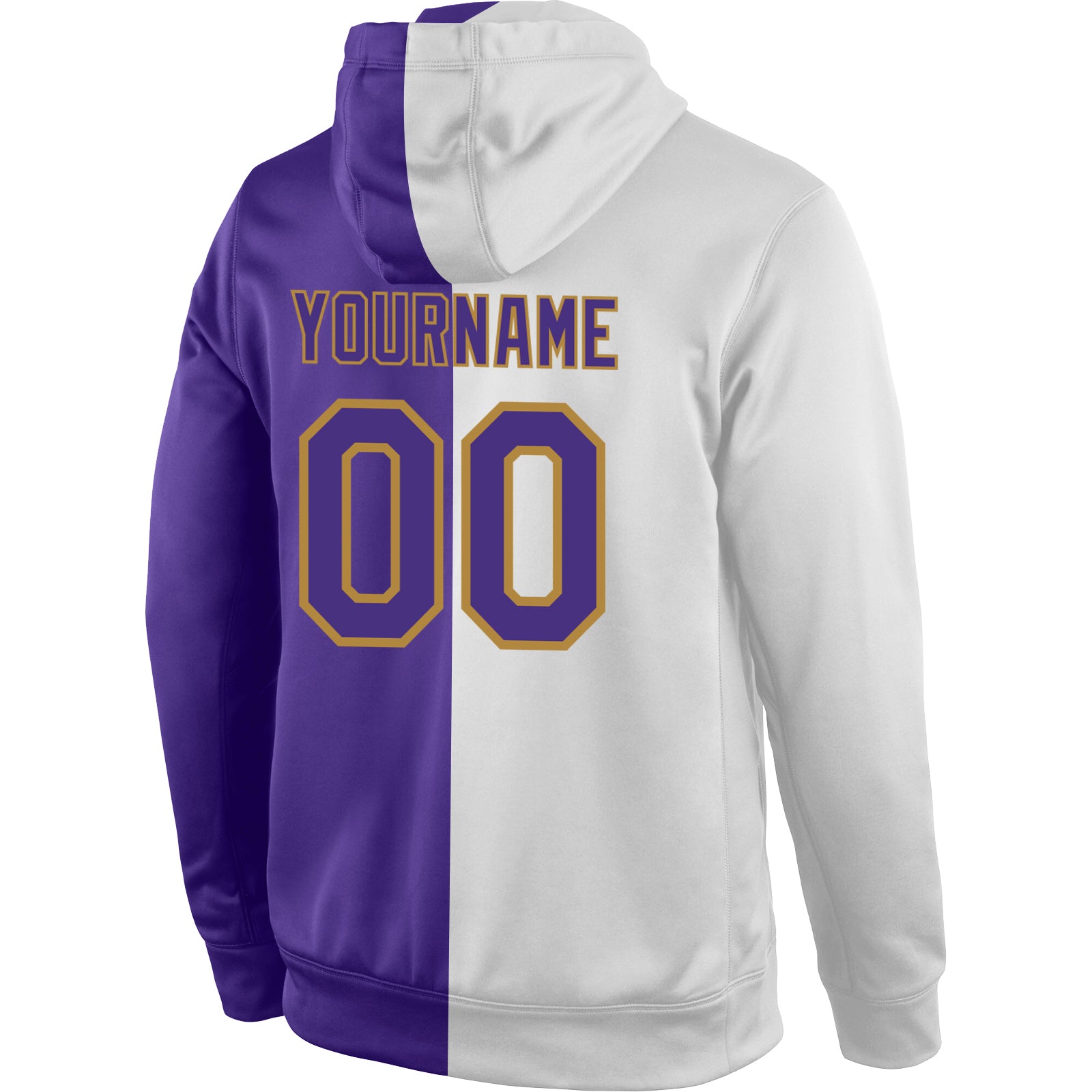 Personalized Stitched White Purple-Old Gold Split Fashion Sports Pullover Sweatshirt Hoodie Team Custom Name and Number Custom Name and Number Sports Pullover Sweatshirt Hoodie - Personalized Stitched White Purple Old Gold Fashion Personalized - Image 3